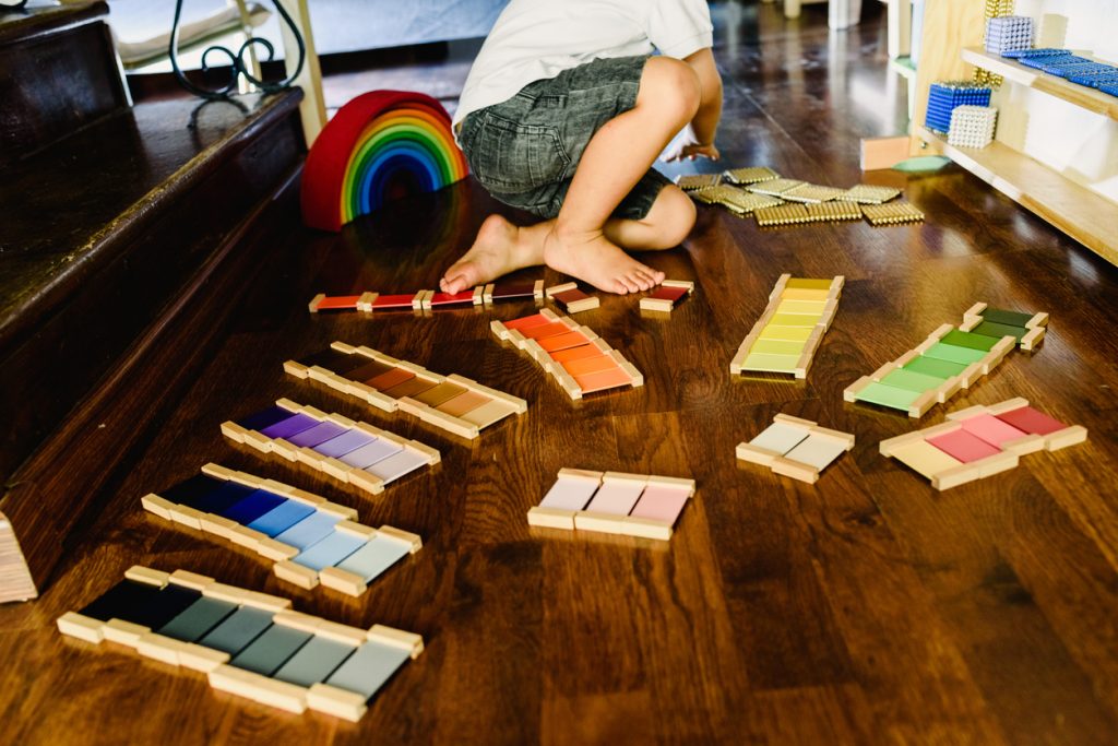 Montessori colour tablets on the floor