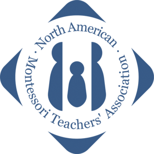 The logo of the North American Montessori Teachers' Association features stylized human figures within a circular design, emphasizing education and child development.