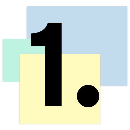 The image features a large black number "1" on overlapping colorful rectangles: yellow, blue, and green, with modern, minimalistic design.